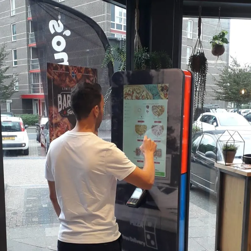 self-service kiosk QSR domino's Prestop