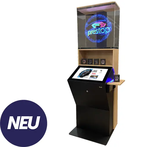 Den Einzelhandel revolutionieren: Der innovative 24-Zoll-Kiosk von Prestop mit RFID SiteKiosk und 3D-Hologramm-Fächer